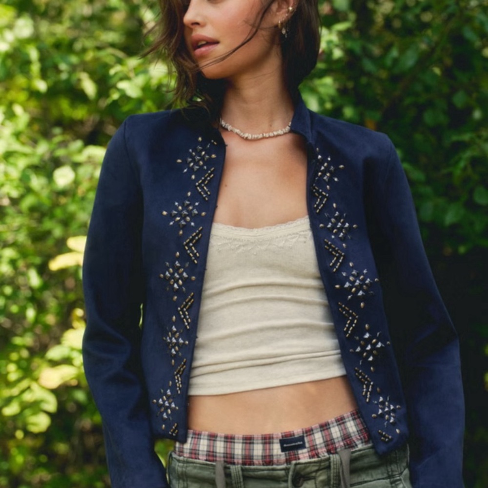 NWT ABERCROMBIE Embroidered Navy Jacket and short (2 Items)